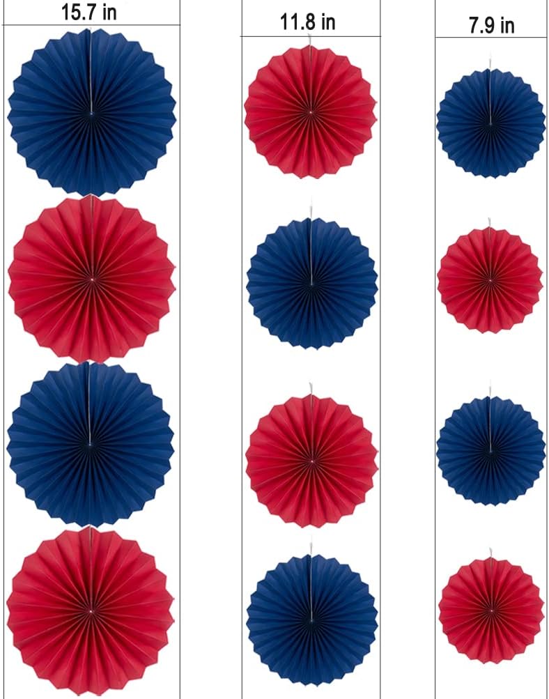 Royal Blue and Red Paper Fans 12pc Party Decor