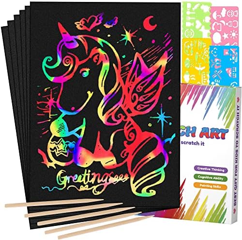 Mocoosy 60 Pcs Rainbow Scratch Art Paper for Kids