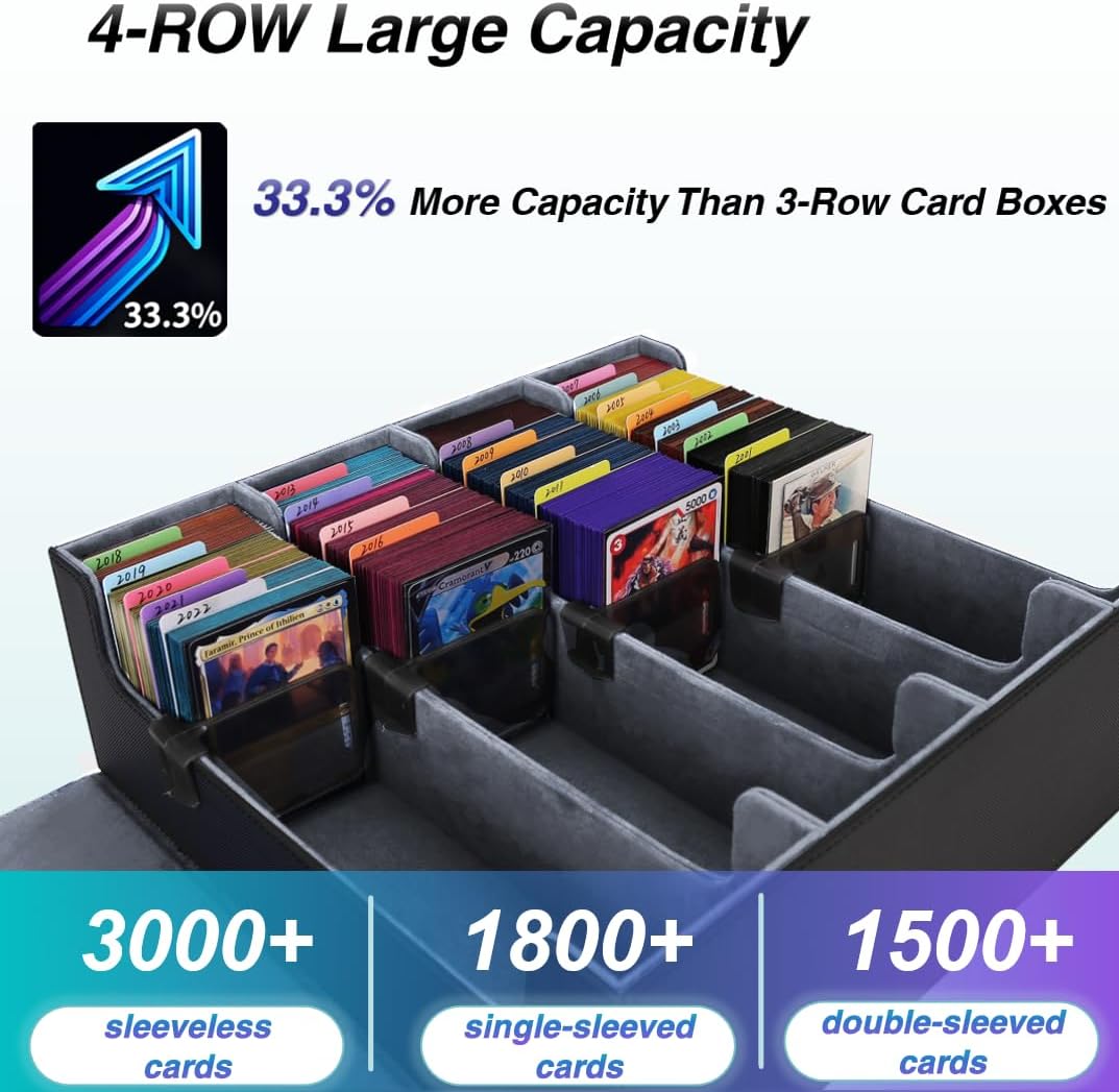 Venssu 4-Row Card Storage Box for 3000 Magic Cards