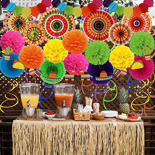 ZERODECO Fiesta Party Decor Kit with Fans Pom Poms Garland
