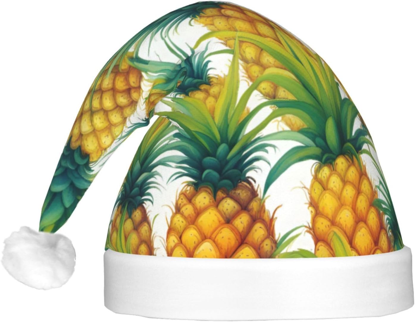 QinZheng Exotic Tropical Pineapples Print Santa Hat with LED Lights