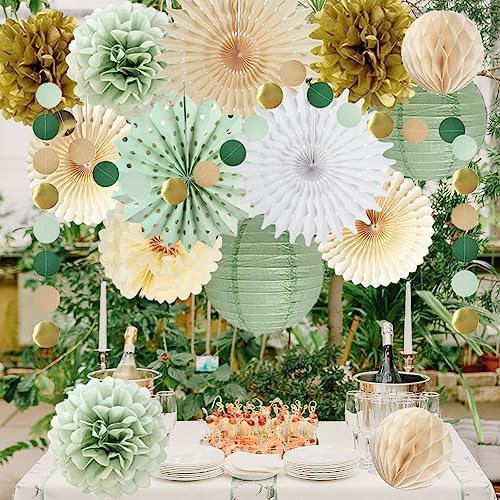 Sage Green Party Decorations with Gold and Beige