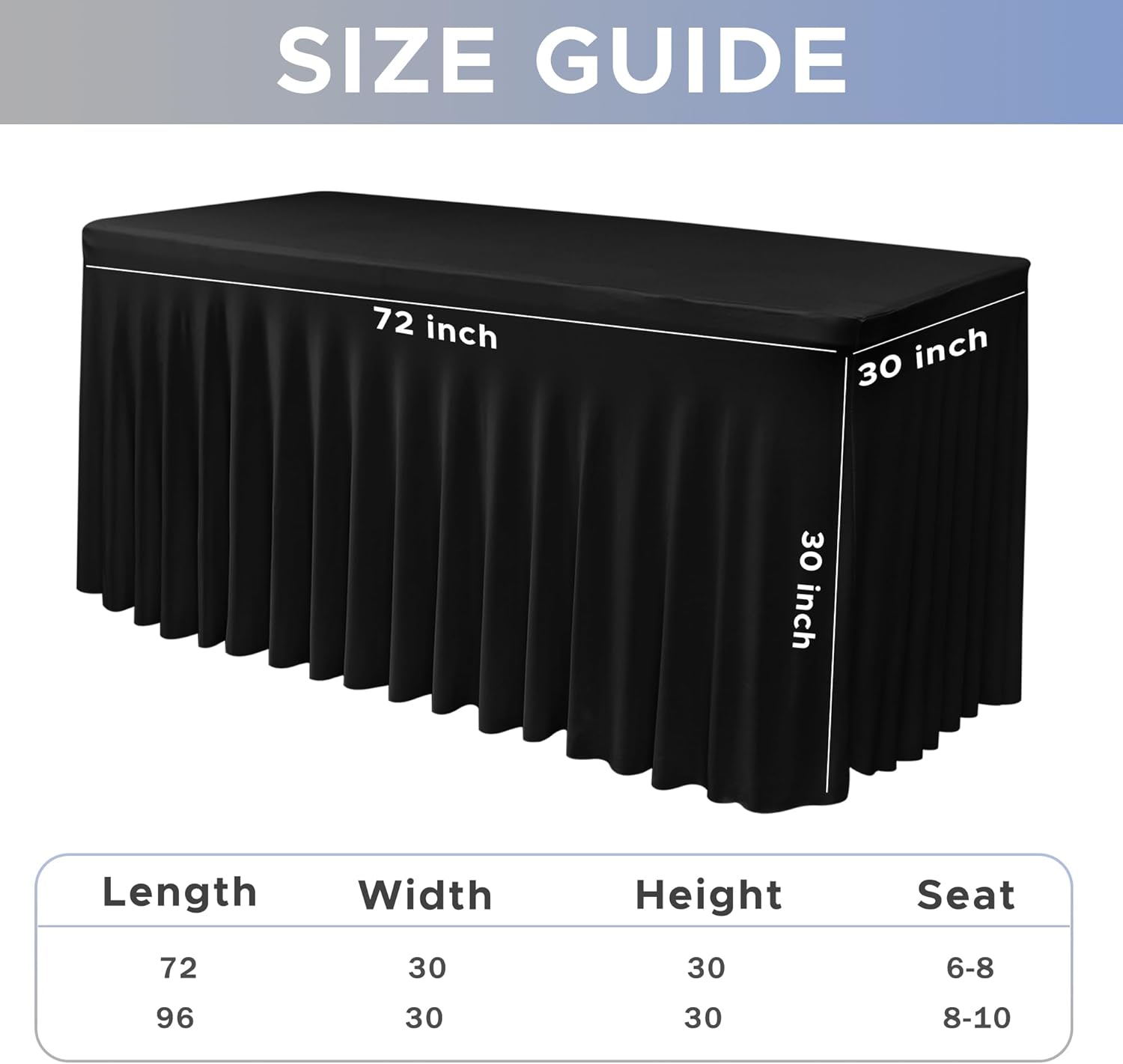 Nasitos Black Table Skirt 2 Pack for 6 Foot Rectangular Tables