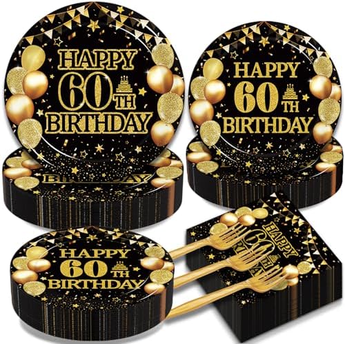 200Pcs 60th Birthday Tableware Set for 50 Guests