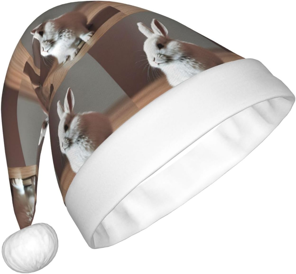 Cute White Rabbit Christmas Santa Hat Plush for Adults