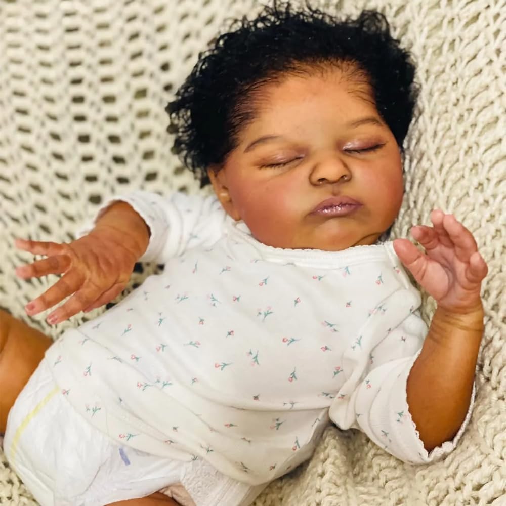 19 Inch Black Reborn Baby Doll with Curly Hair