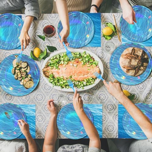 96 Pcs Iridescent Ocean Waves Party Plates and Napkins