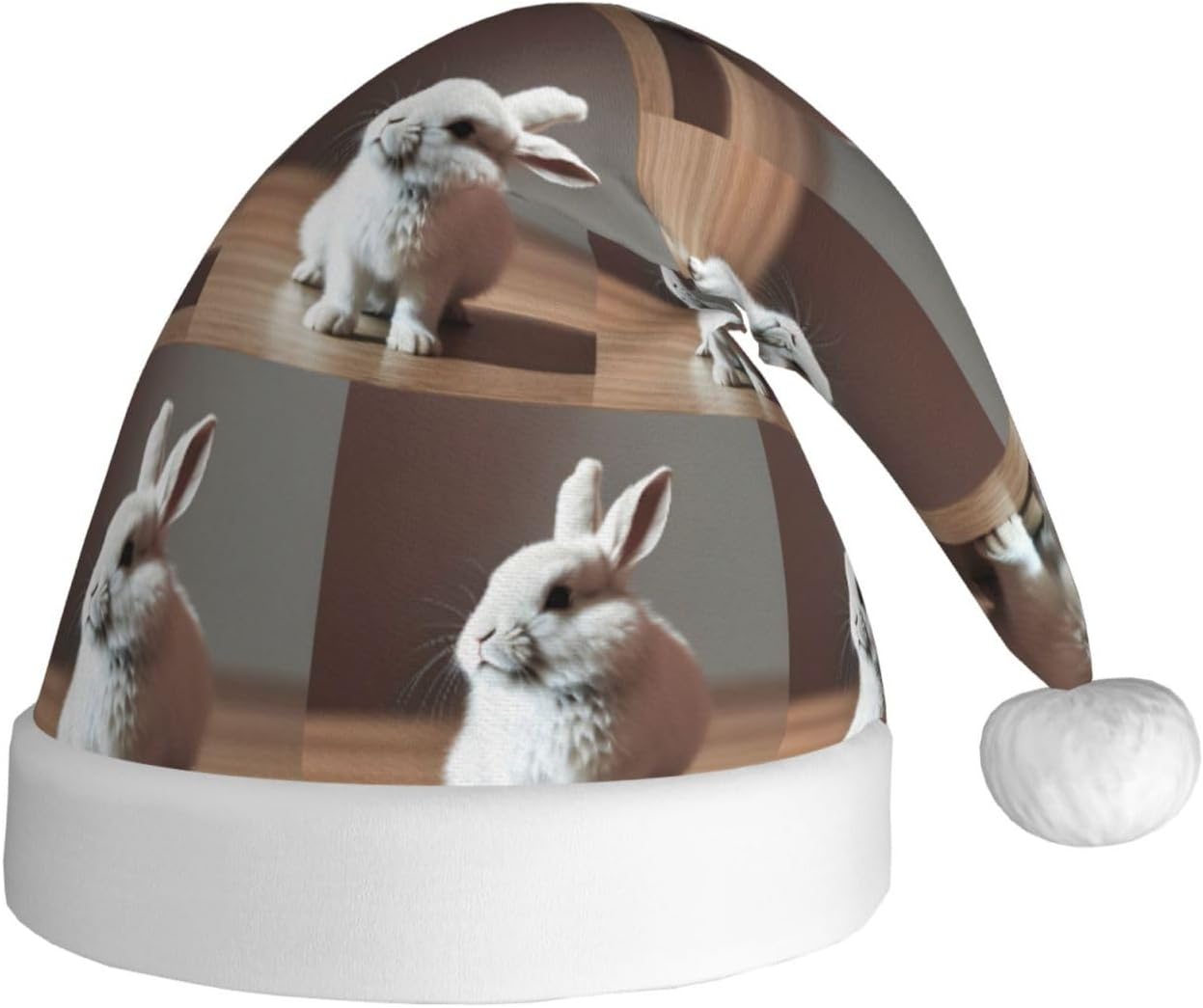 Cute White Rabbit Christmas Santa Hat Plush for Adults