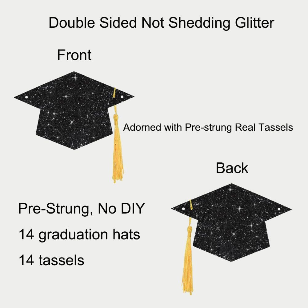 2025 Graduation Decor Banners with Black Glitter Hats and Tassels
