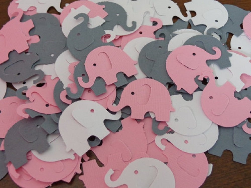 Pink Grey White Elephant Confetti Set of 150 Pieces