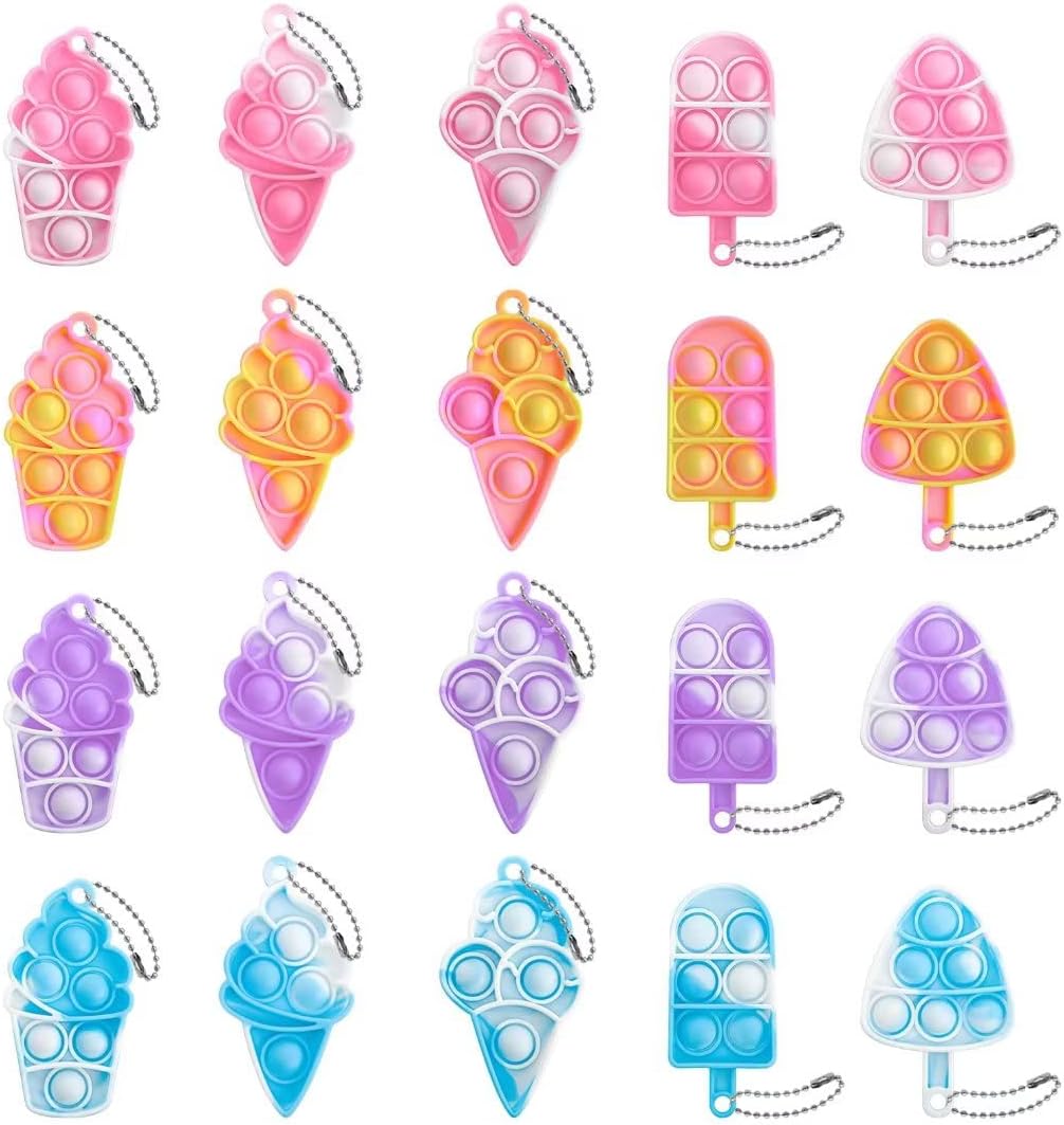 20Pcs Pop Fidget Toy Keychain Stress Relievers for Kids Adults
