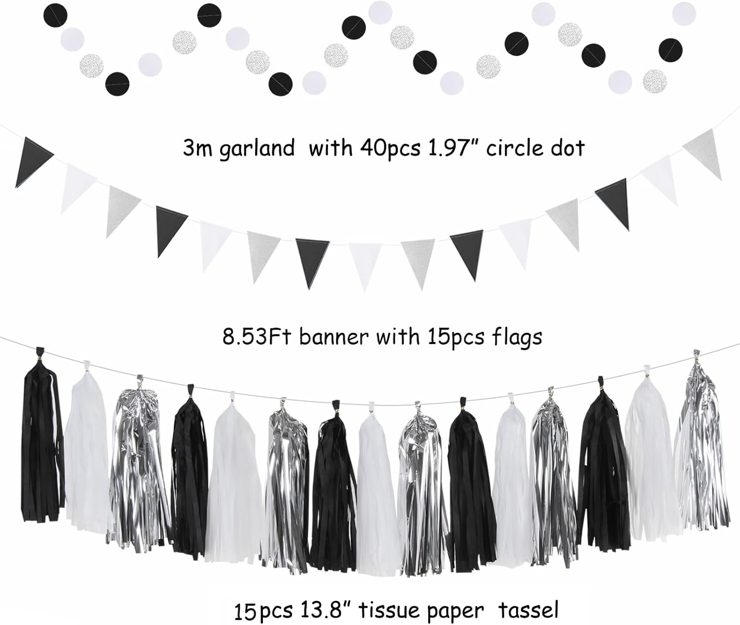 Black White Silver Party Decorations 33pcs Kit