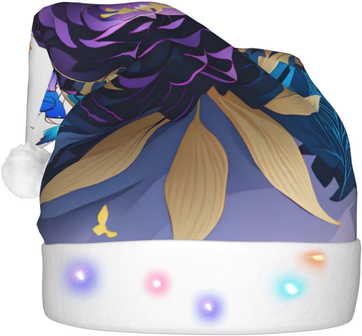 QINZHENG Purple Butterfly Velvet Santa Hat with LED Lights for Adults