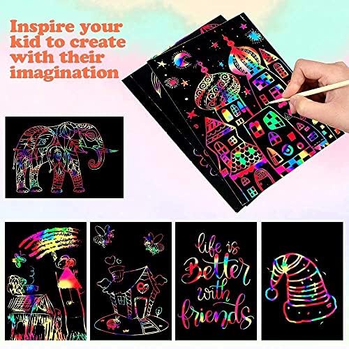 Mocoosy 60 Pcs Rainbow Scratch Art Paper for Kids