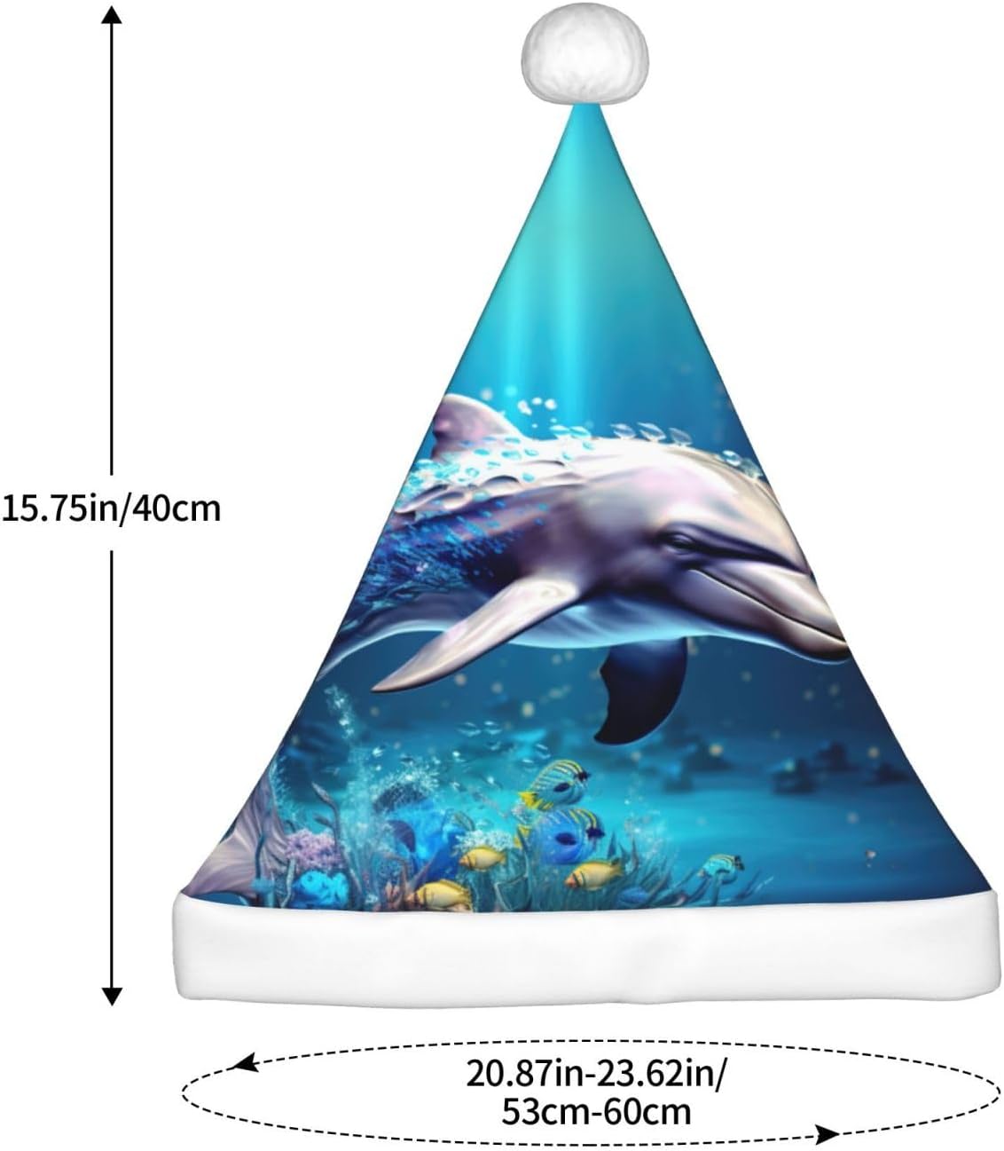 Unique 3D Dolphin Print Christmas Santa Hat Plush for Adult