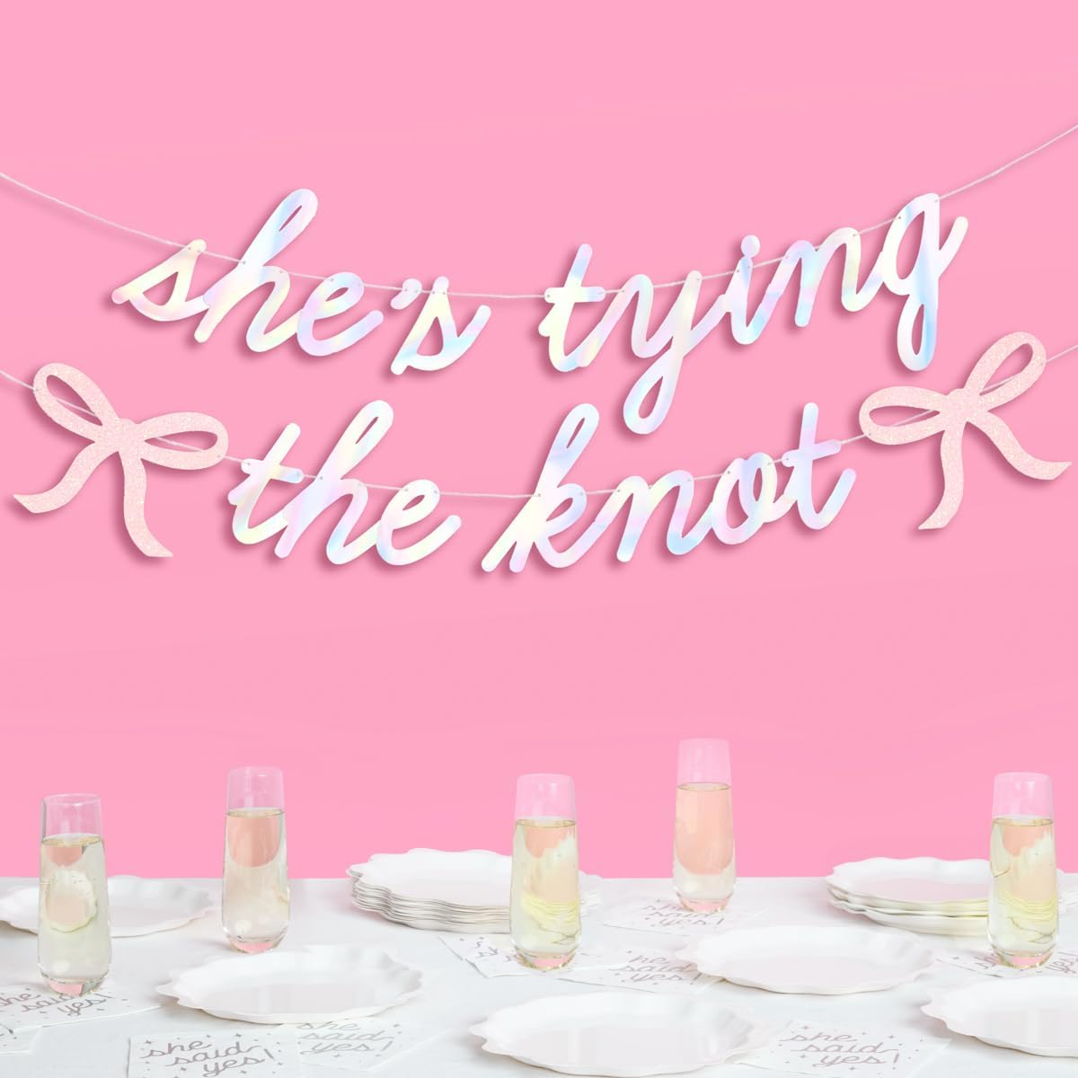 XO Fetti Shes Tying the Knot Banner - Iridescent Foil 45 Ft