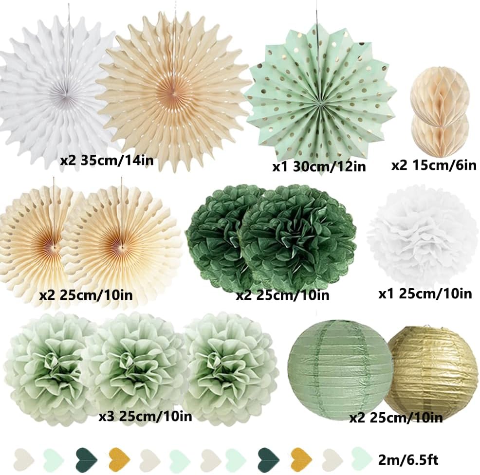 Sage Green Gold Party Decorations Kit
