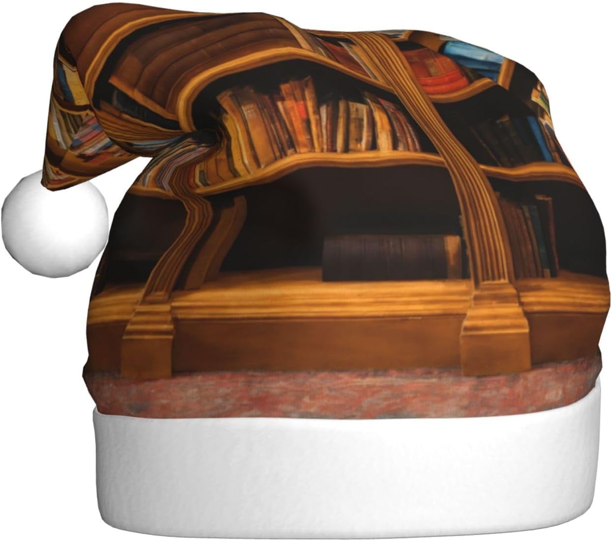 Books Print Christmas Santa Hat Plush for Adult