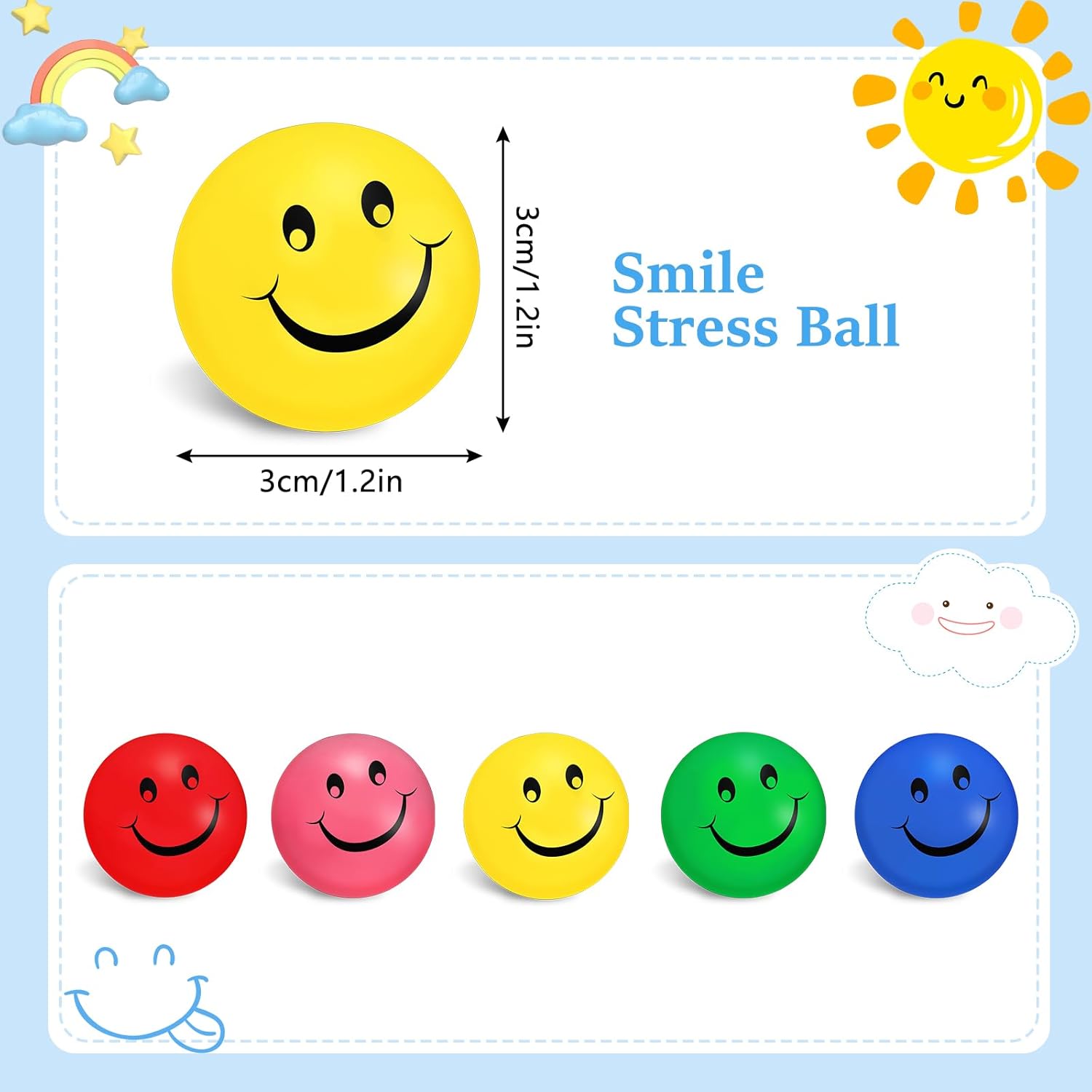 Zhanmai 100 Piece Smile Face Stress Balls for Kids Adults