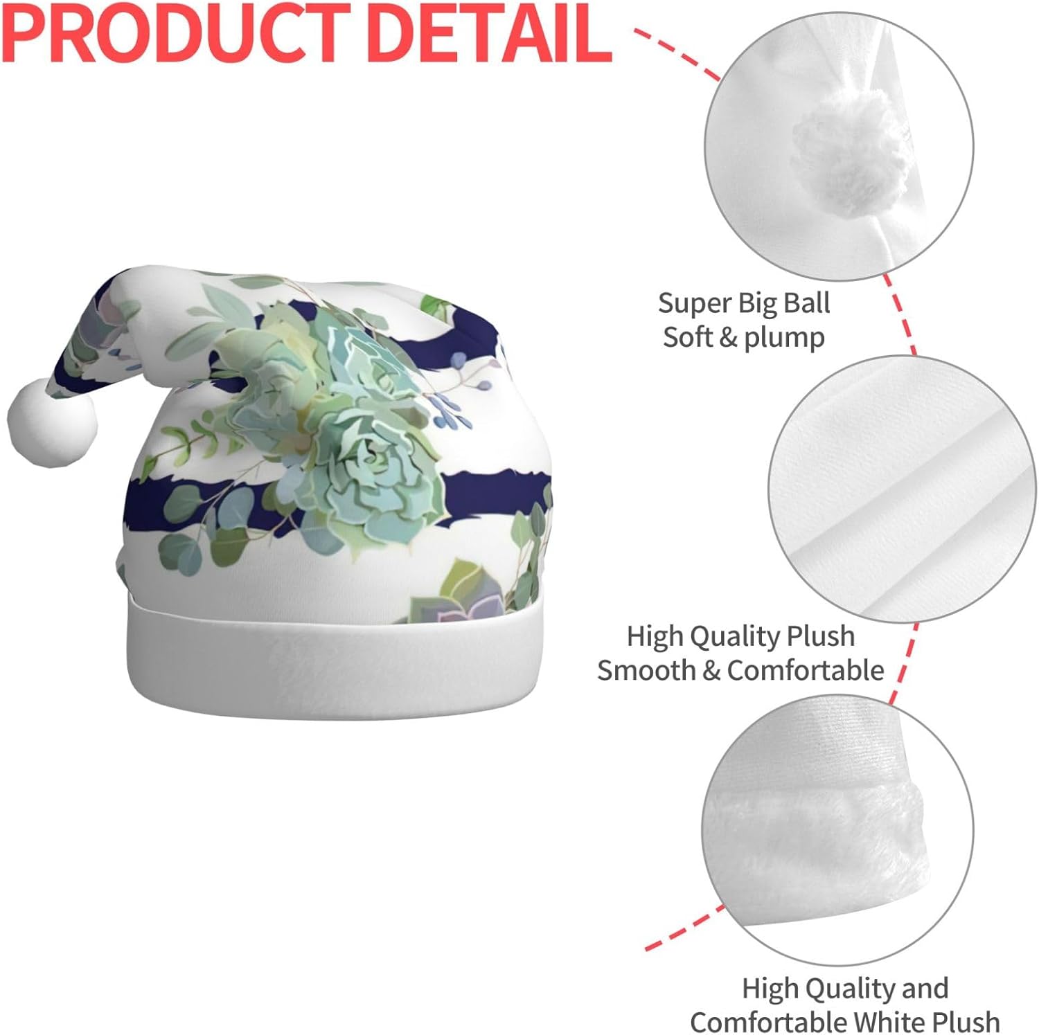 QINZHENG Personalized Striped Succulents Santa Hat