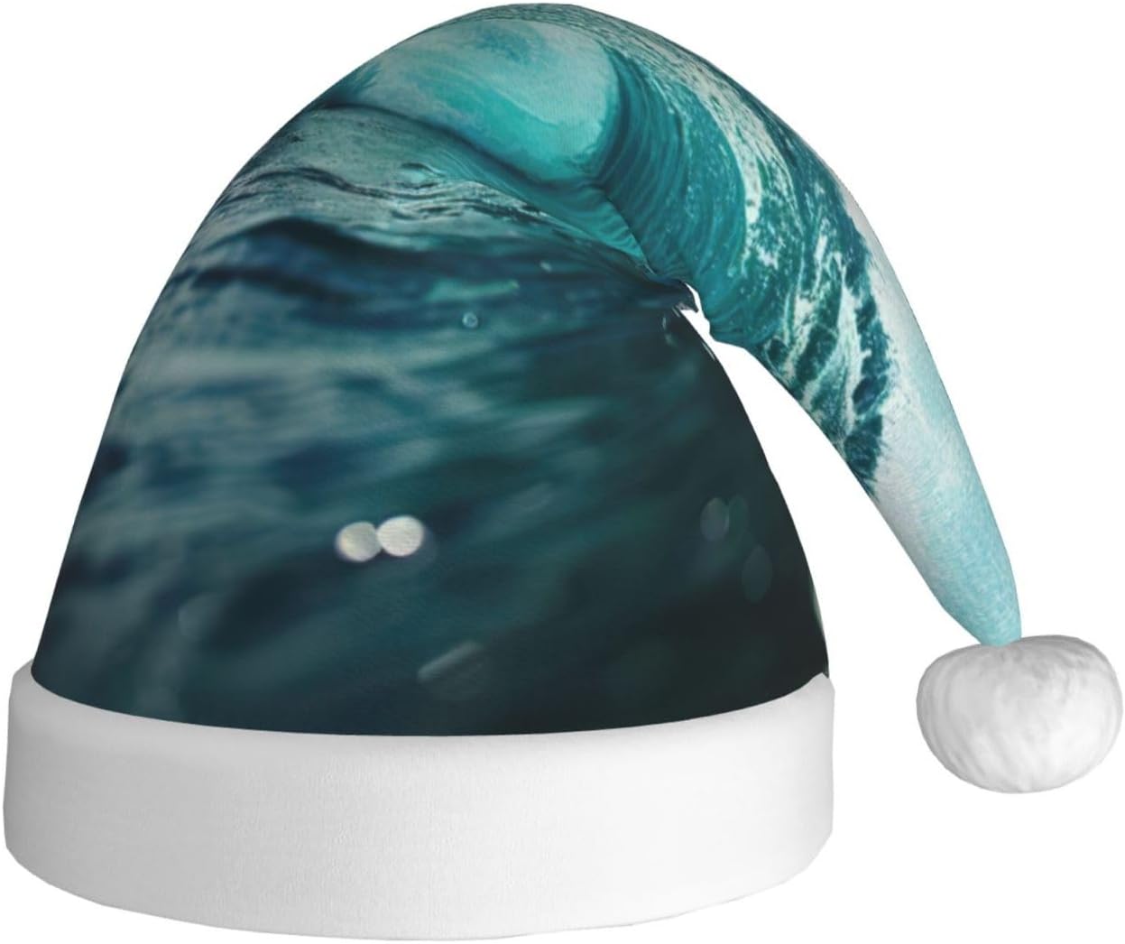 Ocean Green Wave Surf Print Christmas Santa Hat Plush Funny Adult Headwear