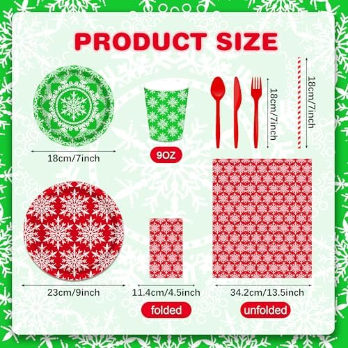 116 Pcs Christmas Snowflake Party Tableware Set for 16 Guests