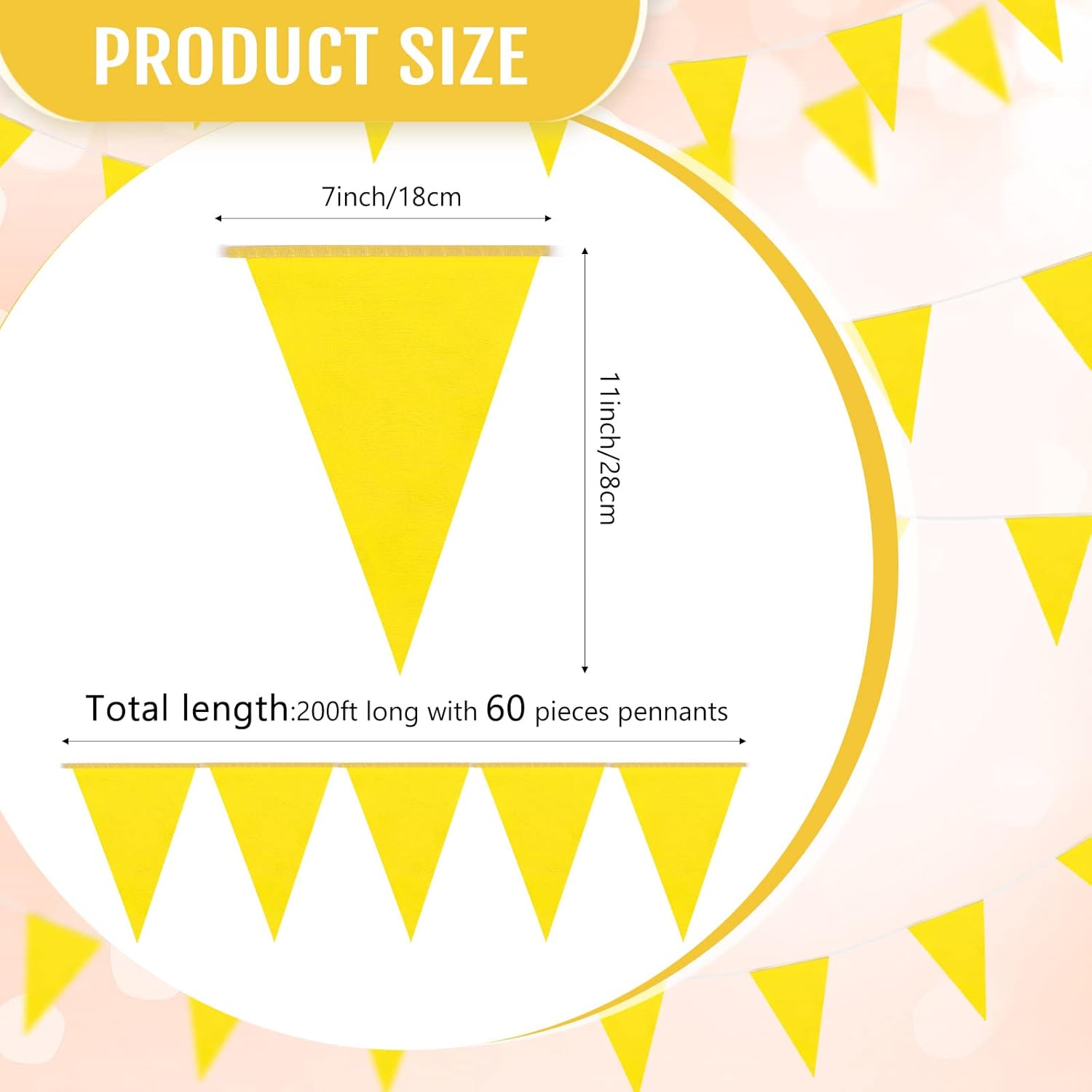 Tatuo 200 Feet Yellow Bunting Flags Party Decorations
