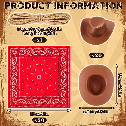Leitee 20 Piece Mini Cowboy Hats with Bandannas