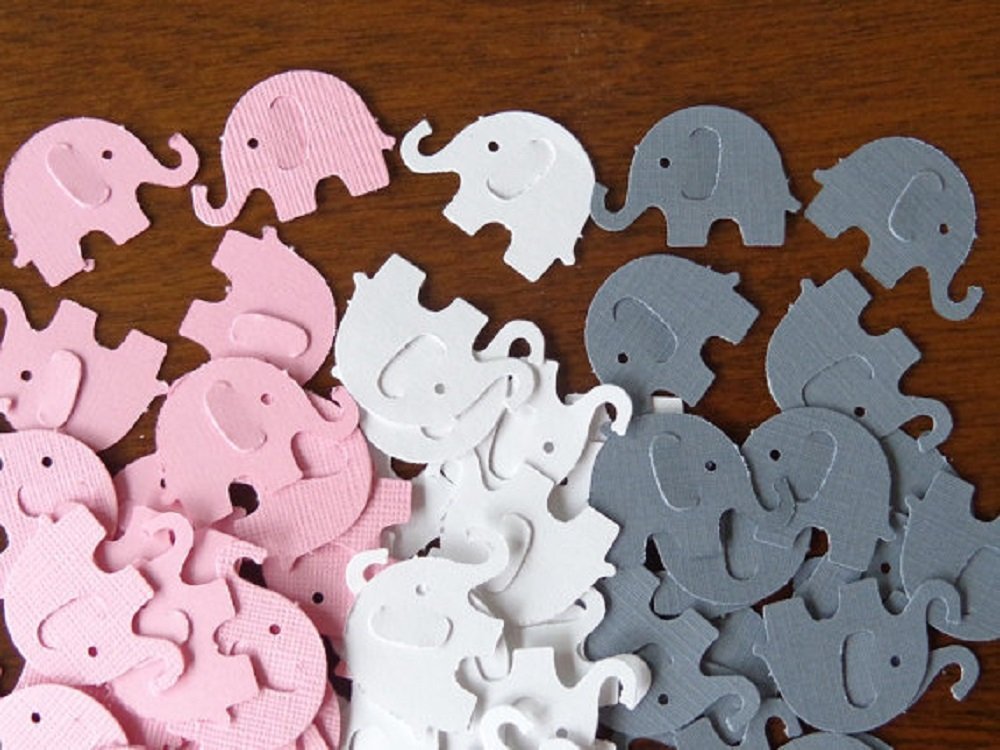Pink Grey White Elephant Confetti Set of 150 Pieces