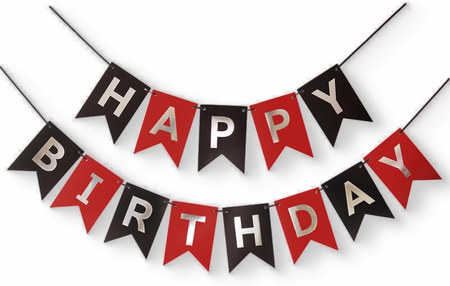 Red Silver Black Happy Birthday Banner Decor