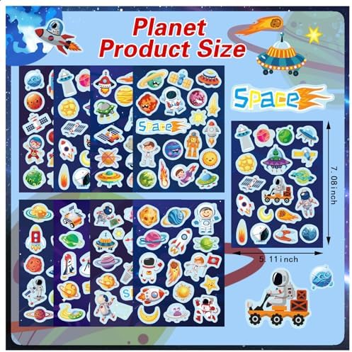 24 Sheets Space Themed Sticker Set - 8 Planets Astronauts Rockets