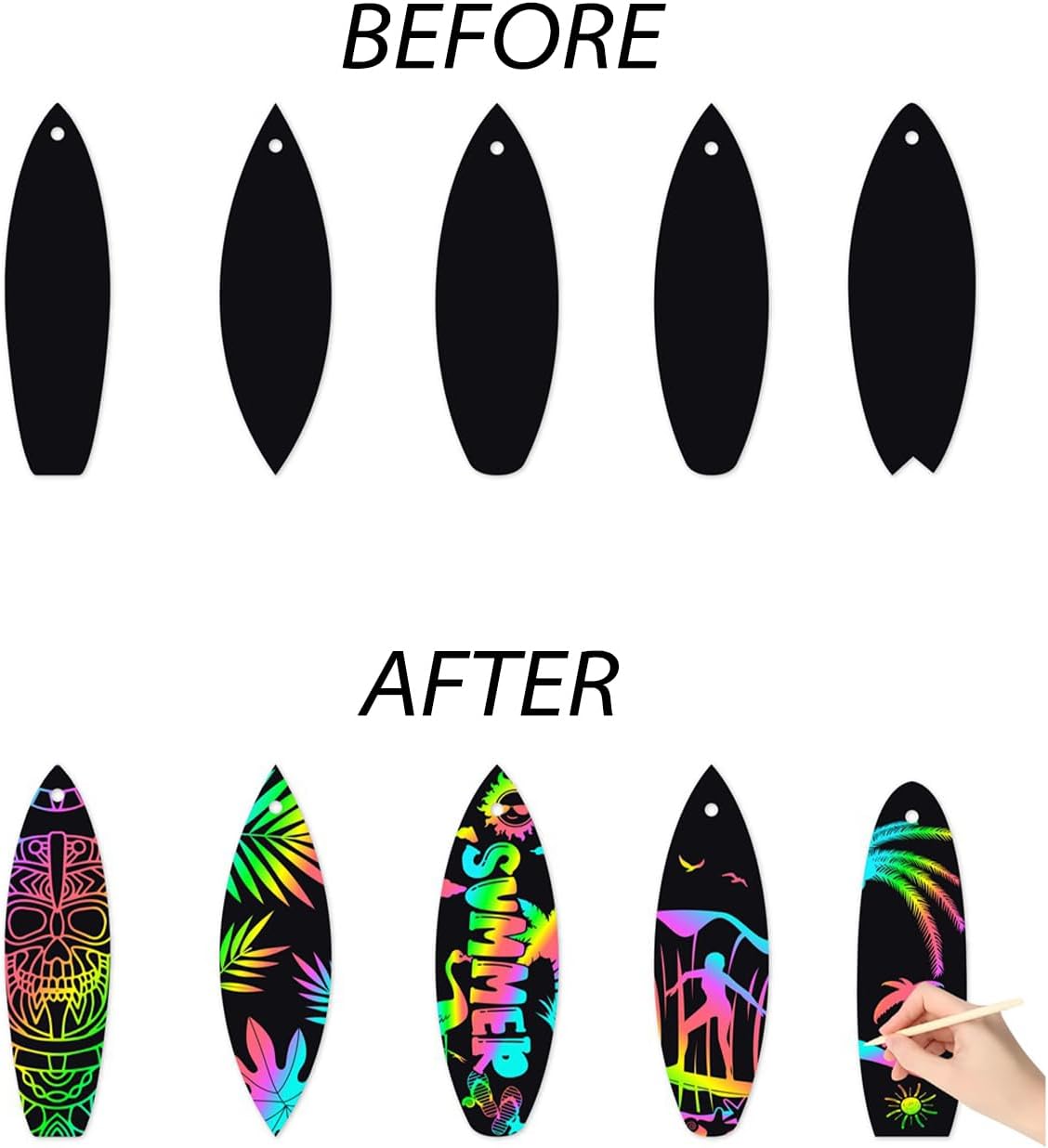 48PCS Rainbow Surfboard Scratch Art Paper for Kids