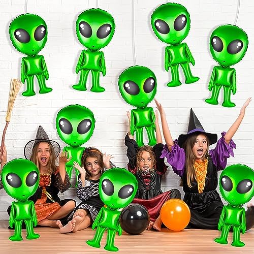 8 Green Alien Balloons for Halloween Party Decoration