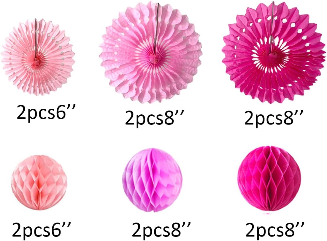 12pcs Pink Honeycomb Ball Fans for Party Decorations