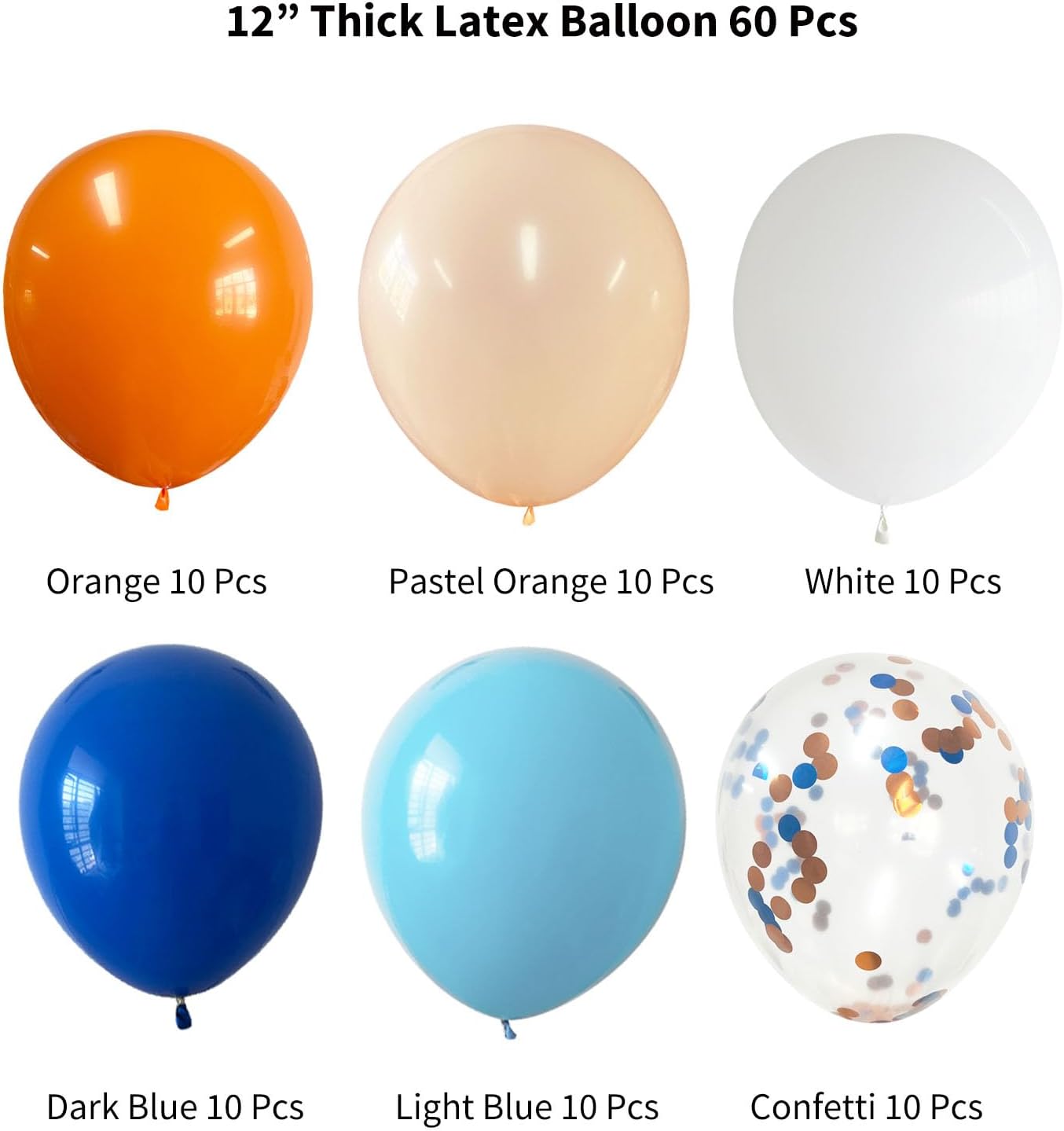 ANSOMO 12 Inch Latex Balloons 60 Pcs Blue Orange Decor