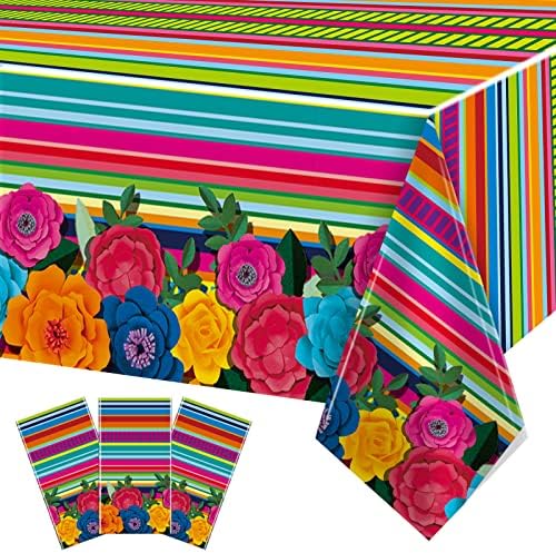 3 Pieces Mexican Fiesta Tablecovers Floral Stripes Party Decor