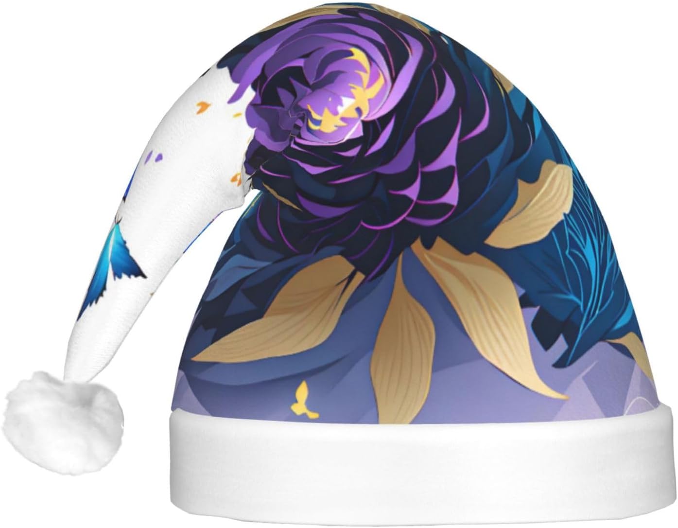 QINZHENG Purple Butterfly Velvet Santa Hat with LED Lights for Adults
