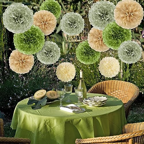 Easy Joy Olive Sage Green Pom Poms Party Decorations