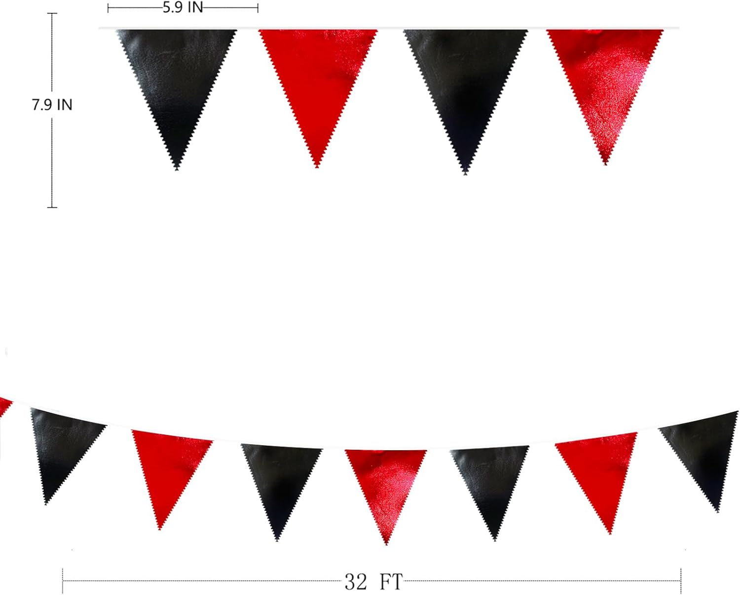 Red Black Metallic Fabric Triangle Pennant Banner Flag Bunting Garland