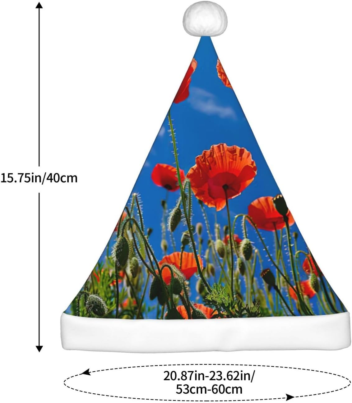 Poppies on Blue Sky Print Christmas Santa Hat Plush