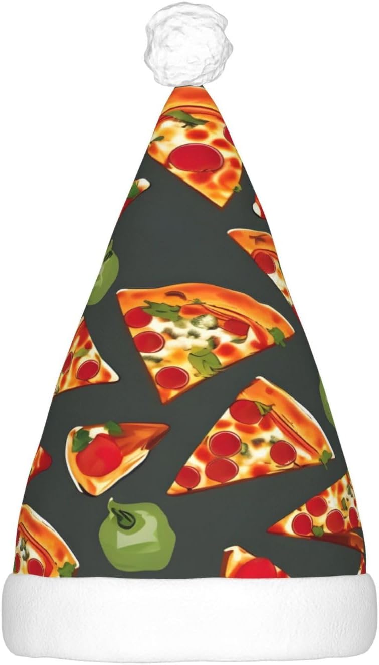 QinZheng LED Pizza Pattern Santa Hat Christmas Decor