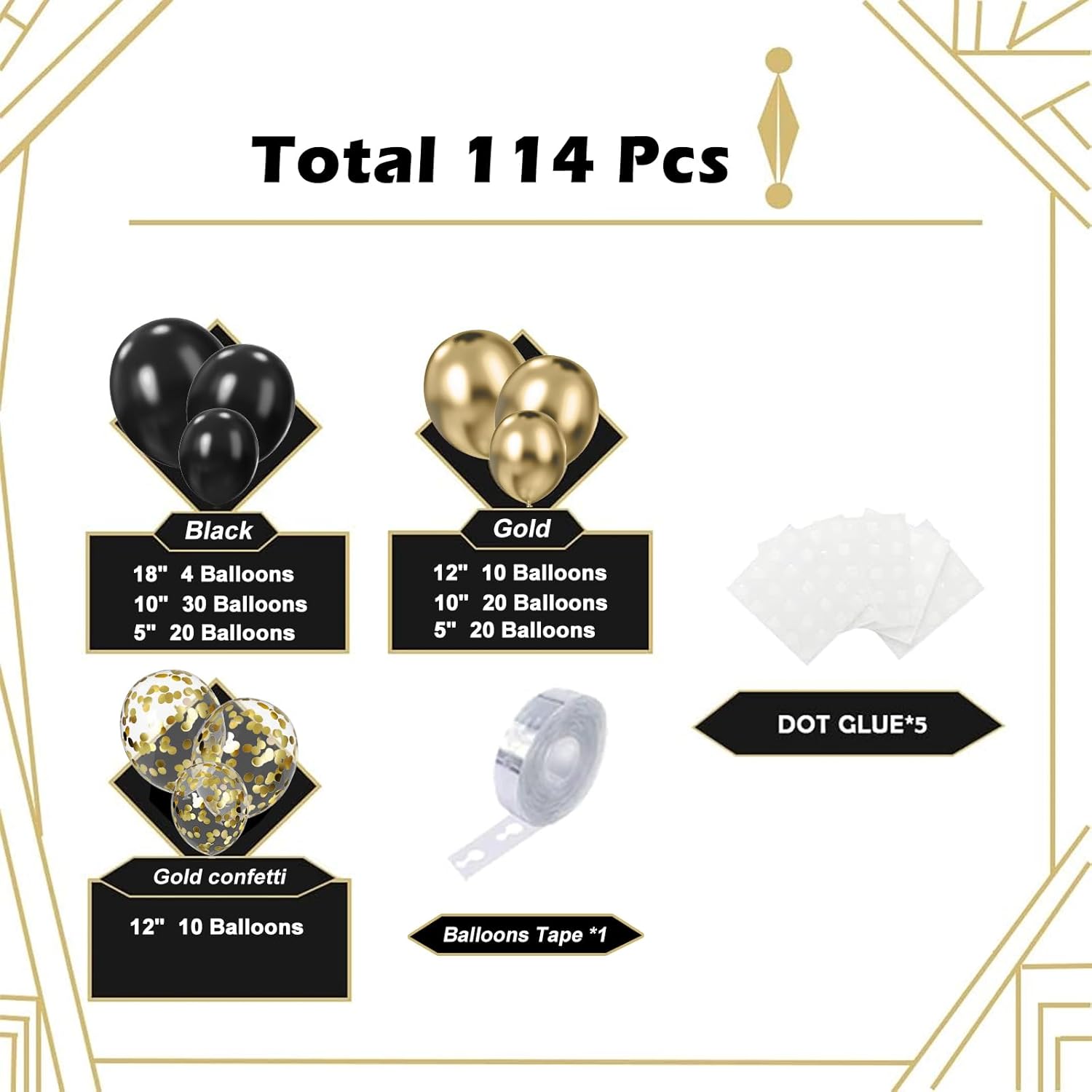 Black and Gold Balloon Garland Kit 114Pcs