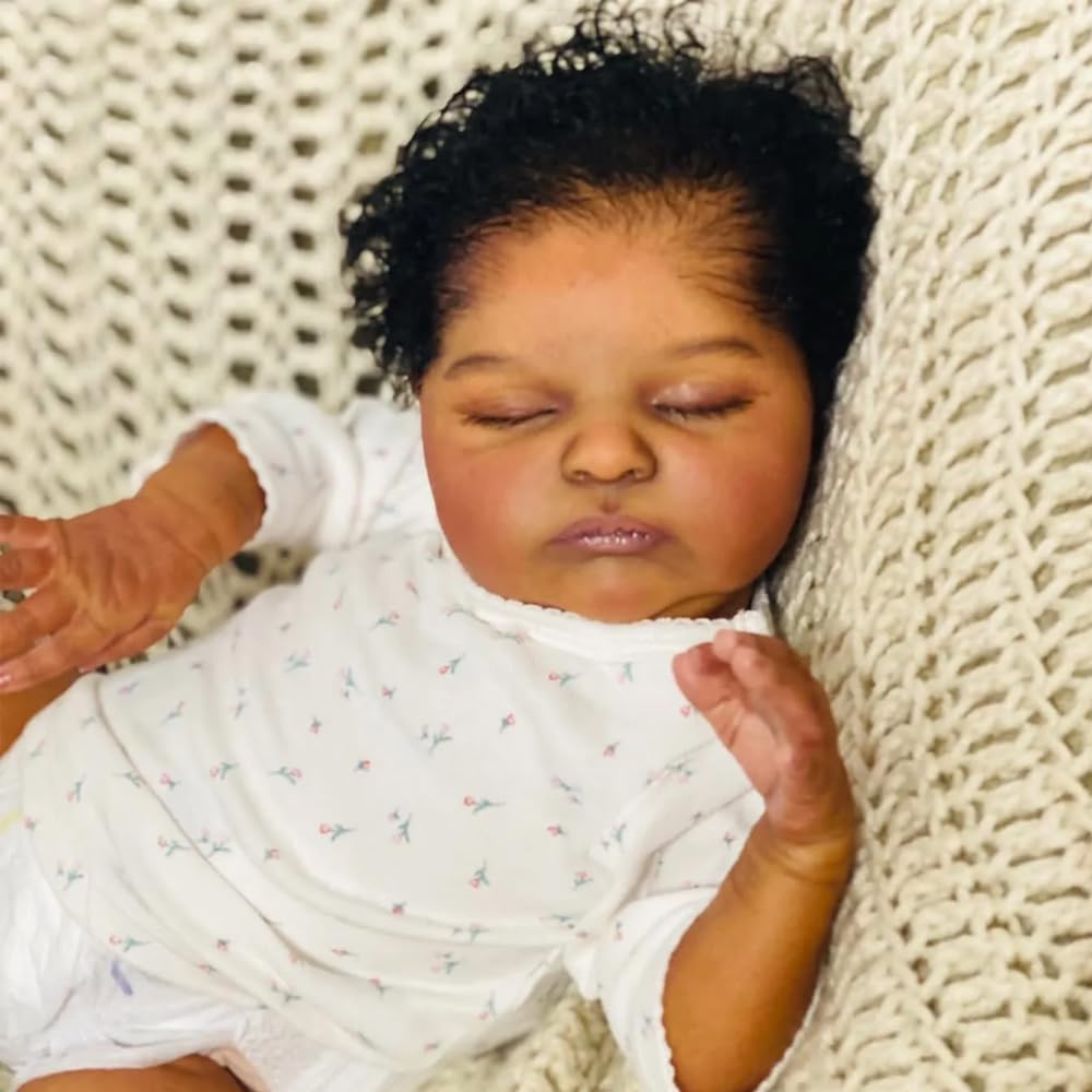19 Inch Black Reborn Baby Doll with Curly Hair
