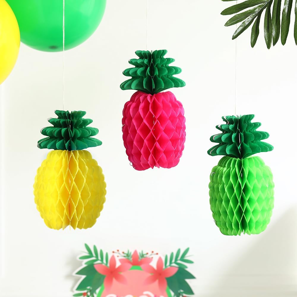 Hawaiian Tropical Party Decor Set with Pom Poms and Fans