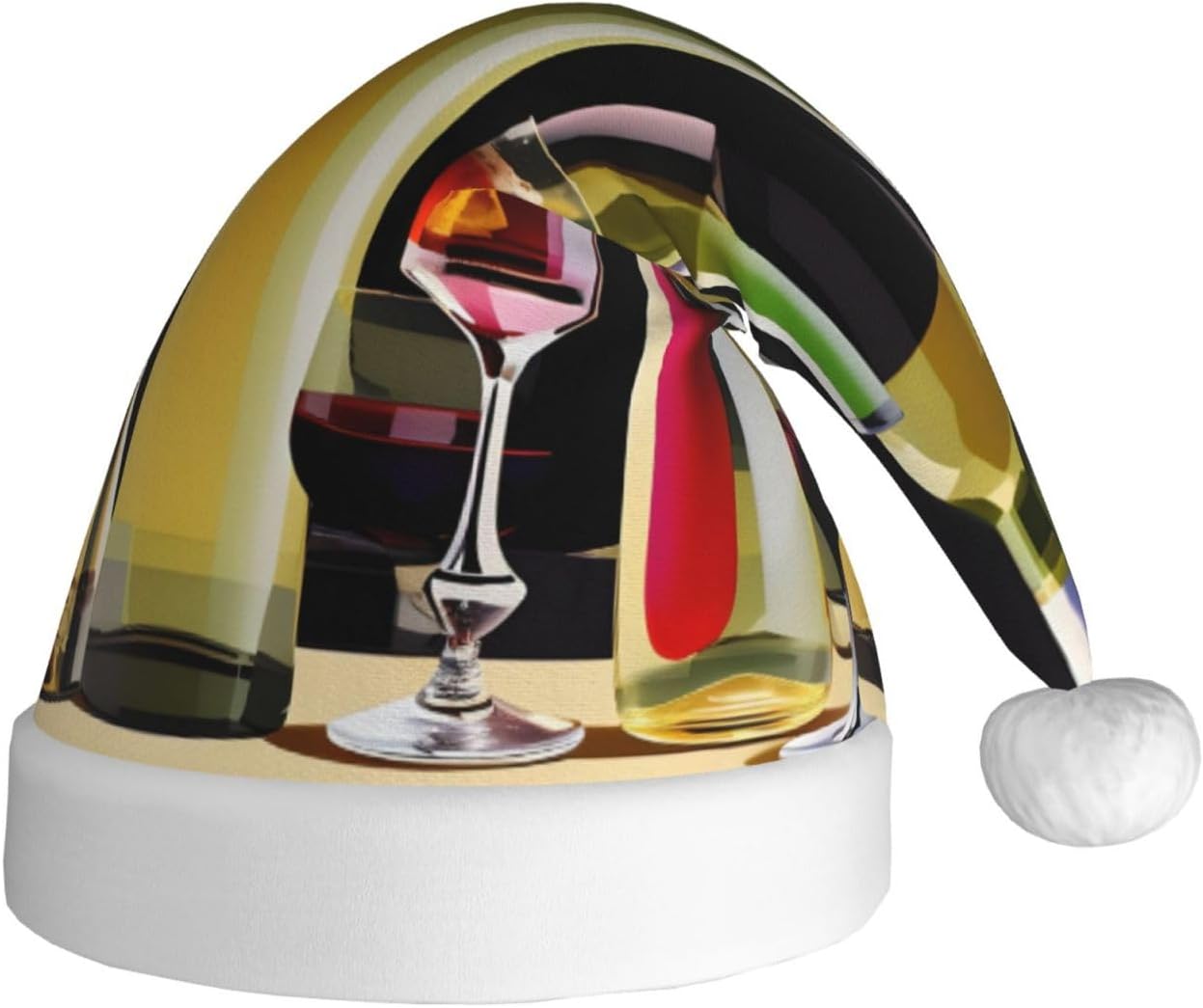 QinZheng Personalized Santa Hat with Cocktail Glasses and Wine Bottles Print
