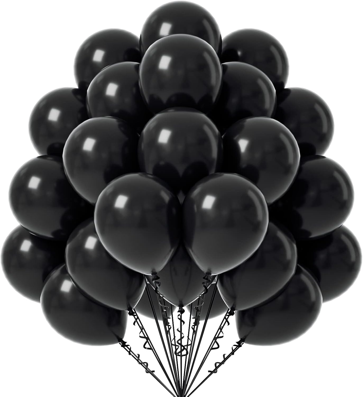FOTIOMRG Black Balloons 12 Inch 50 Pack with Ribbon