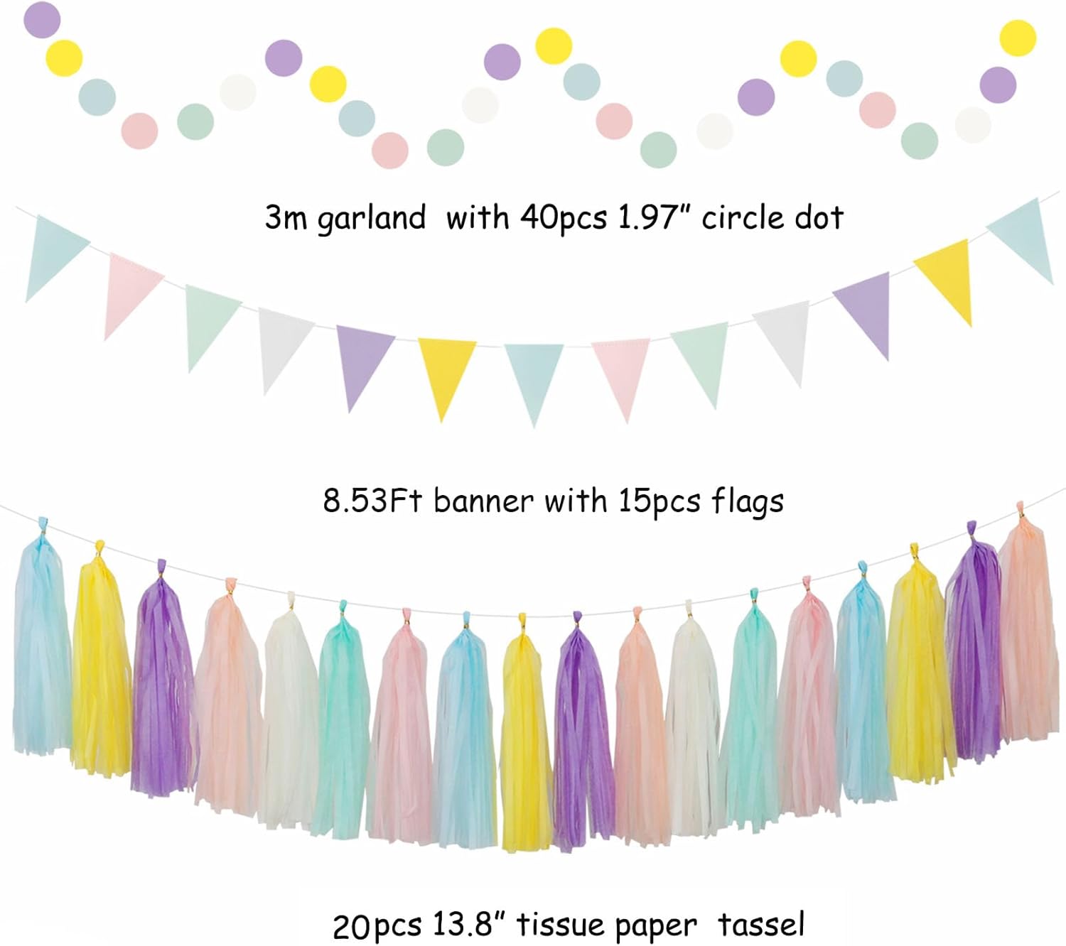 Pastel Rainbow Party Decorations 33pcs Kit
