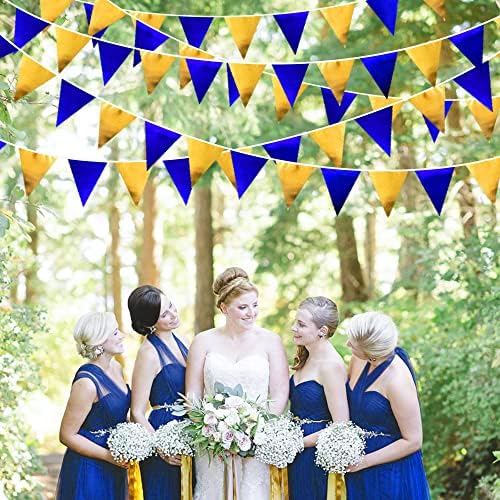 Royal Blue Gold Party Navy Blue Triangle Pennant Banner Flag Bunting Garland