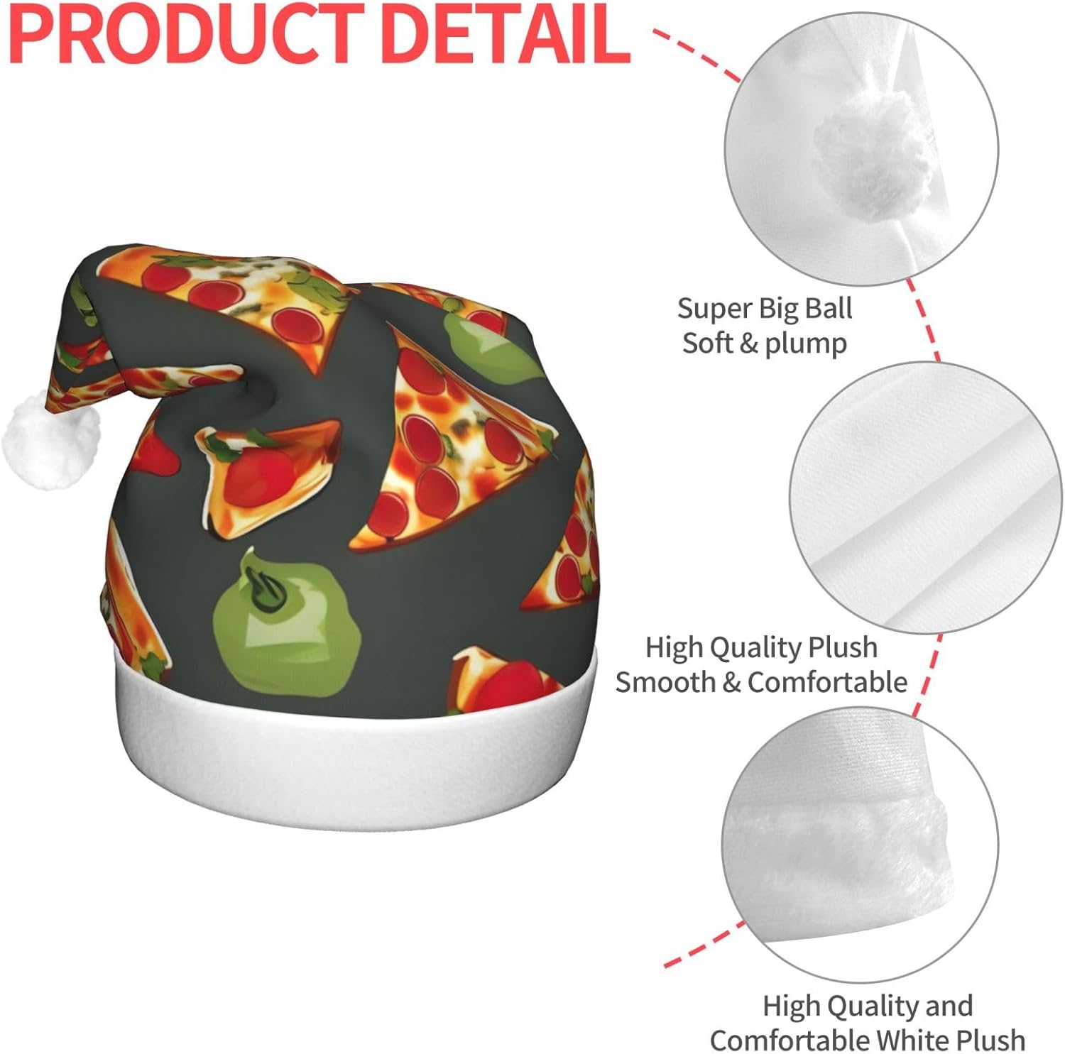 QinZheng LED Pizza Pattern Santa Hat Christmas Decor