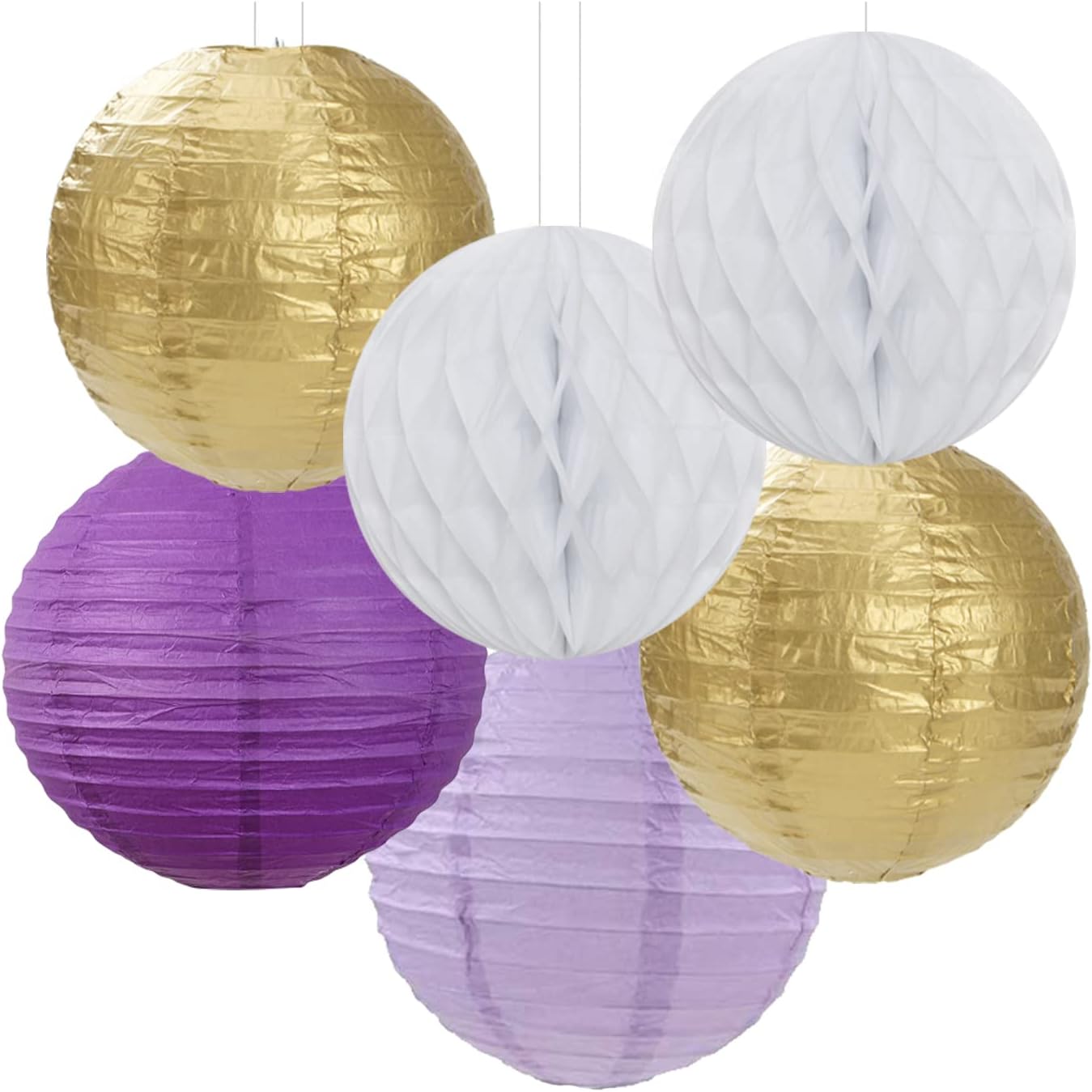Purple Gold Party Decorations Streamers Lanterns - 14pcs